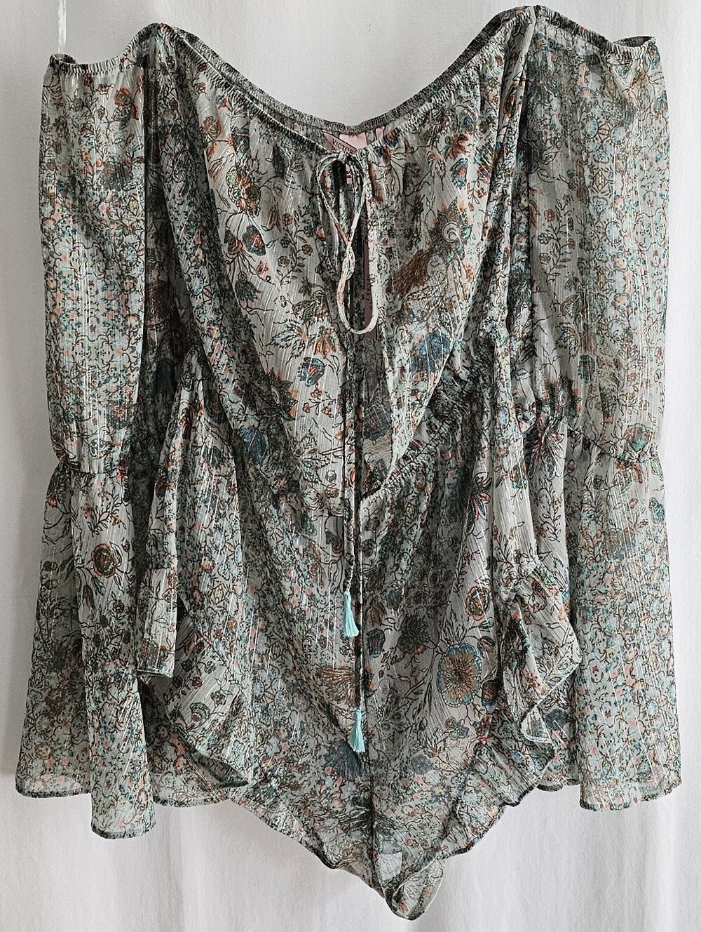 Victoria's Secret Green Floral Print Off-the-Shoulder Romper